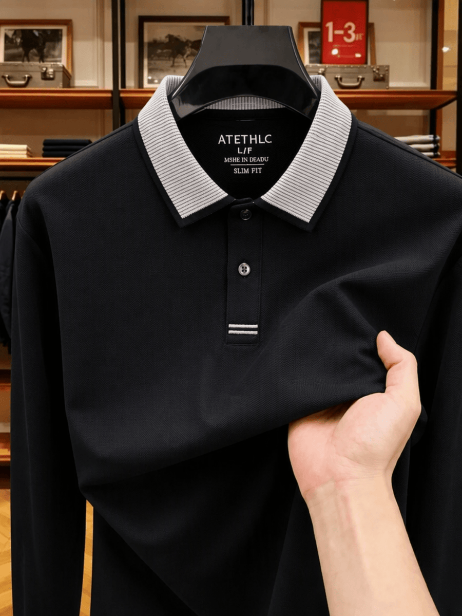 Men's Clothing Christmas Gift Father's Day Golf Fishing Tennis Casual Long Sleeve Polo Shirt Long Sleeve T Shirt New Spring Autumn Middle Aged Men Cotton Lapel Polo Shirt Pique Plain Weave Business Casual Top for Men - Black
