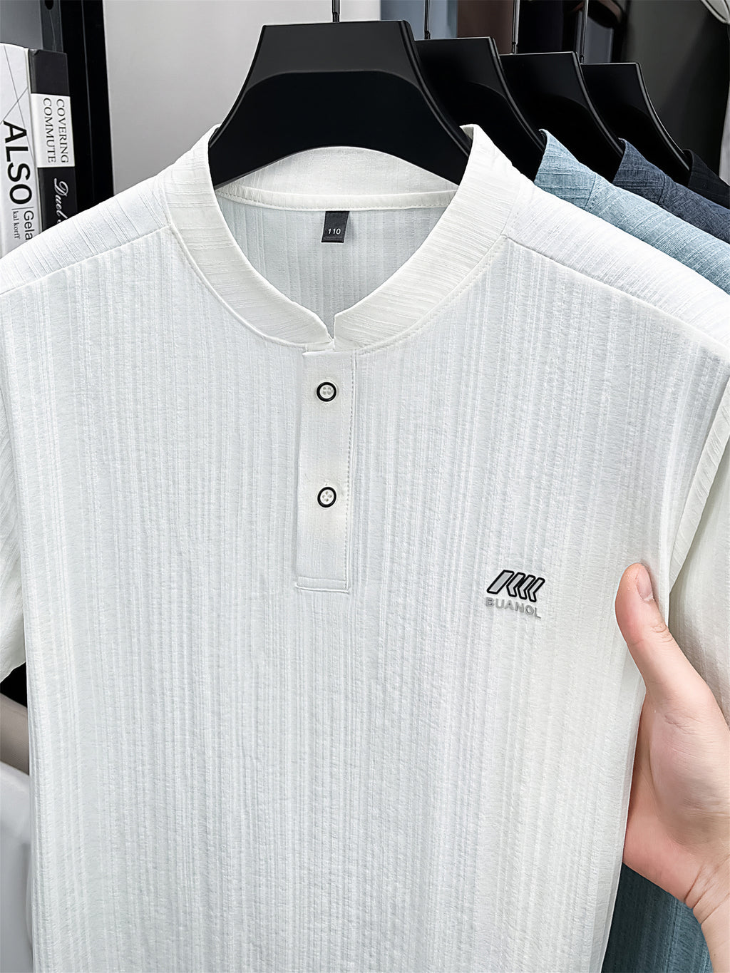 [Pearson Obm]Summer New Small Stand Collar Ice Fiber Fabric Quick-Drying Short-Sleeved T-Shirt Men'S Young Loose Casual Short-Sleeved Top Men'S Clothing Lao Zhou - White