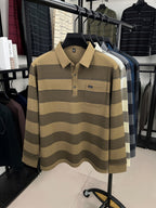 Autumn Men'S Long Sleeve T-Shirt 2026 New Style Wide Stripe Lapel with Real Pockets Casual Long Sleeve POLO Shirt - Khaki