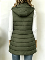 Autumn/Winter Women's Fashion Casual Stand Collar Hooded Vest Padded Coat Warm Outerwear - Olive Green