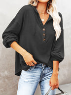 New Autumn/Winter Women's Fashion Hoodie, Casual Loose Pullover with Drawstring, Solid Color Long Sleeve, Relaxed Style Mid-Length Hooded Sweatshirt - Black