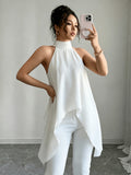 Spring-Summer Elegant Fashion Design Halter Tie-Neck Shirt - White