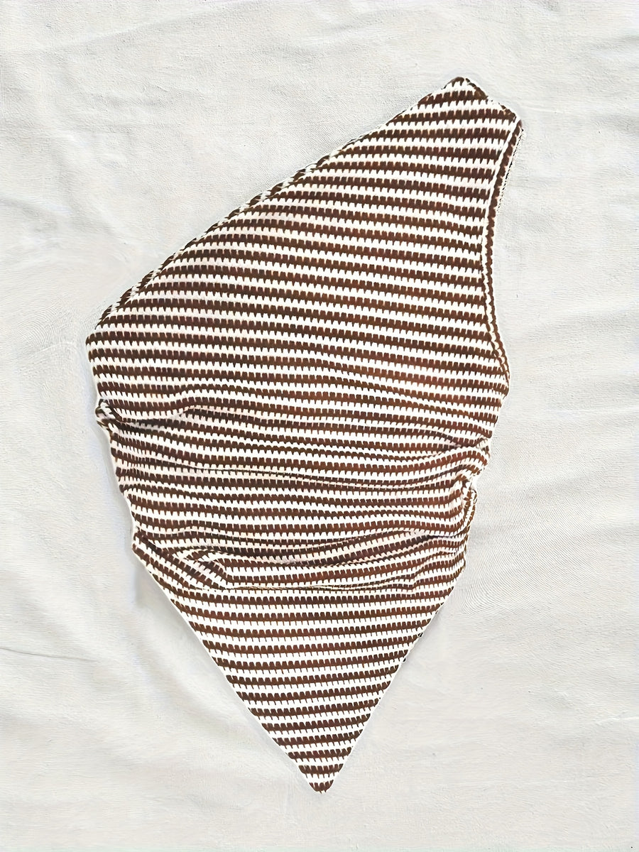 Off-The-Shoulder Striped Temperament Women'S Top - Brown And White