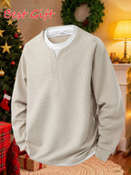 A Men's Fashion Sweatshirt Made of Waffle Knit Fabric, Featuring a Loose Fit. This Long-sleeve Top Is Suitable as a Base Layer for Spring and Autumn, Ideal for Casual Attire - Khaki
