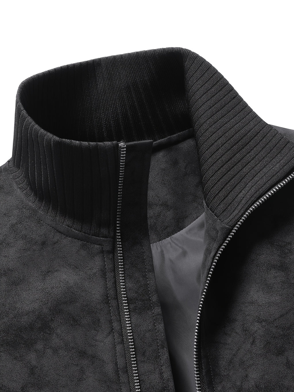 Men's Stand Collar Jacket, Windproof, Warm, Versatile, and Wear-Resistant, with Textured Finish and Precision Stitching. Loose-Fit Short Baseball Jacket Style for Daily Commuting, Streetwear, and Autumn/Winter Casual Wear. Features Ribbed Cuffs - Black