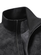 Men's Stand Collar Jacket, Windproof, Warm, Versatile, and Wear-Resistant, with Textured Finish and Precision Stitching. Loose-Fit Short Baseball Jacket Style for Daily Commuting, Streetwear, and Autumn/Winter Casual Wear. Features Ribbed Cuffs - Black