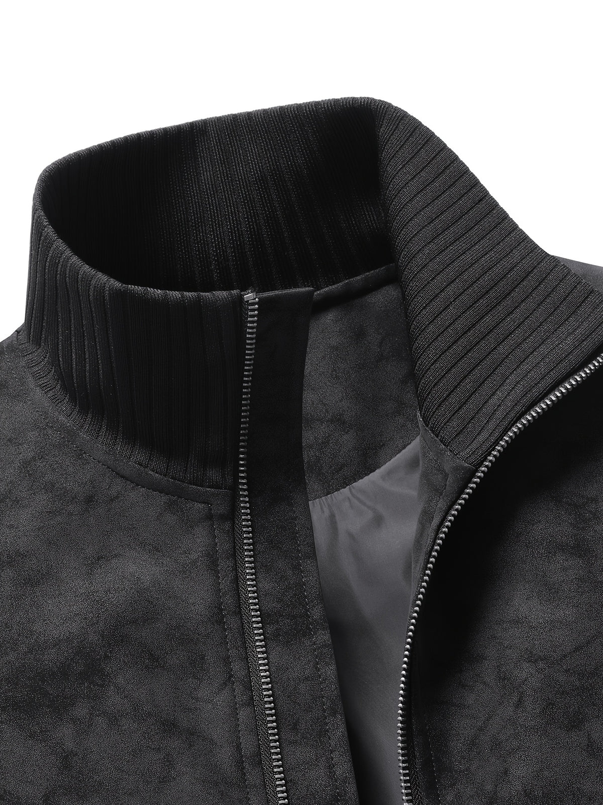 Men's Stand Collar Jacket, Windproof, Warm, Versatile, and Wear-Resistant, with Textured Finish and Precision Stitching. Loose-Fit Short Baseball Jacket Style for Daily Commuting, Streetwear, and Autumn/Winter Casual Wear. Features Ribbed Cuffs - Black