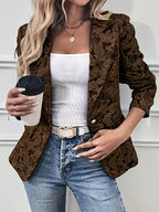 Fashionable Women's Suit Jacket, Stylish Slim-Fit Floral Single-Breasted Casual Blazer - Coffee Color