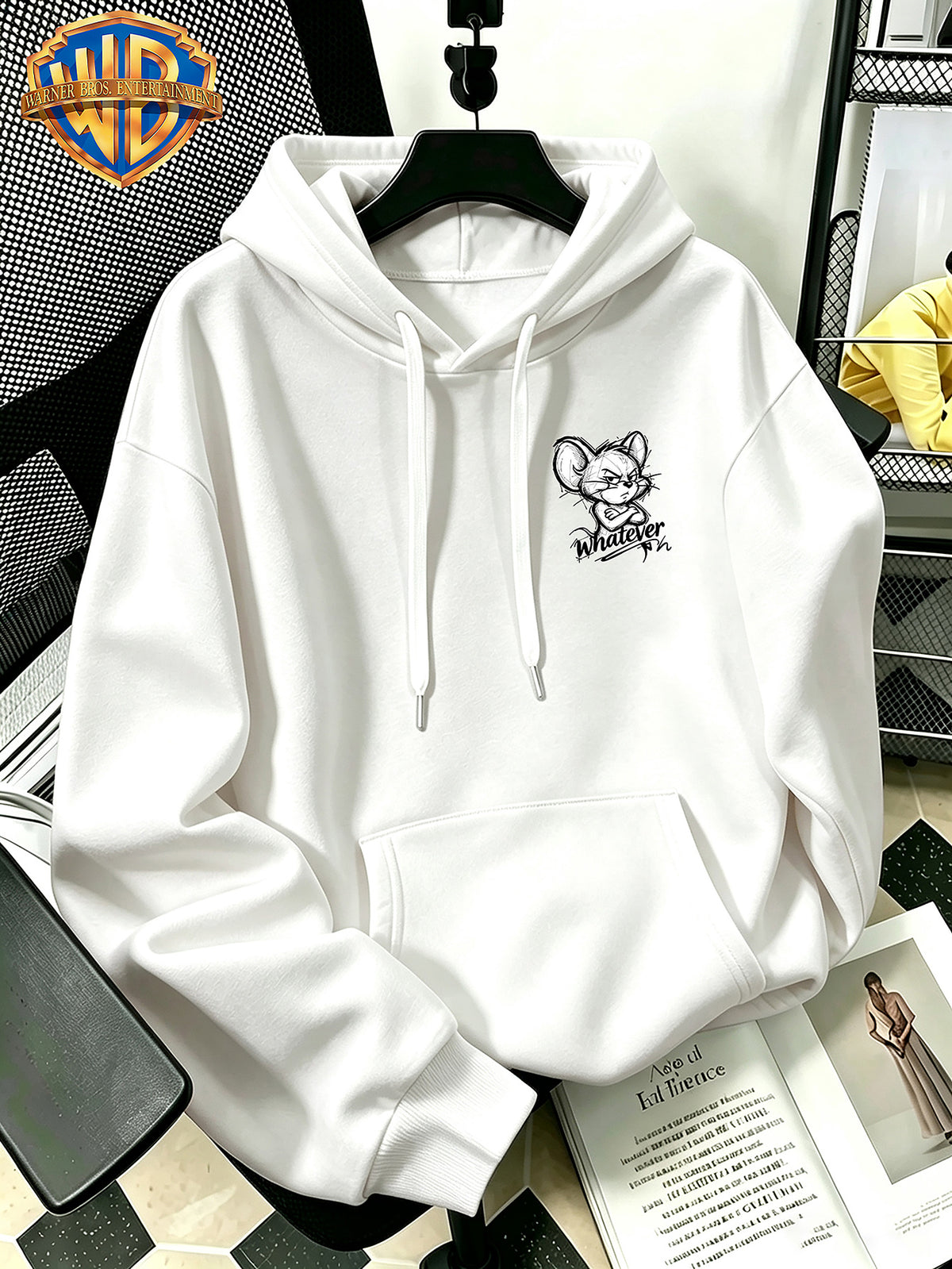 Halloween/Back to School/Date Night/Father'S Day Gift Choice - Sketch Style Cute Little Mouse Print Hoodie - Men'S Essential Hoodie with Pockets And Drawstring Design, Ideal for Warmth, Perfect for Casual Wear Or Outdoor Activities - Unisex - White