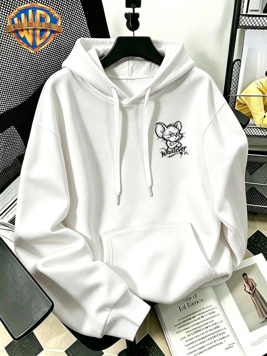 Halloween/Back to School/Date Night/Father'S Day Gift Choice - Sketch Style Cute Little Mouse Print Hoodie - Men'S Essential Hoodie with Pockets And Drawstring Design, Ideal for Warmth, Perfect for Casual Wear Or Outdoor Activities - Unisex - White