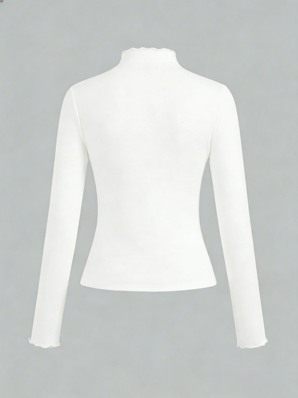Solid-color Women's Long-sleeved T-shirt with a High Collar - White
