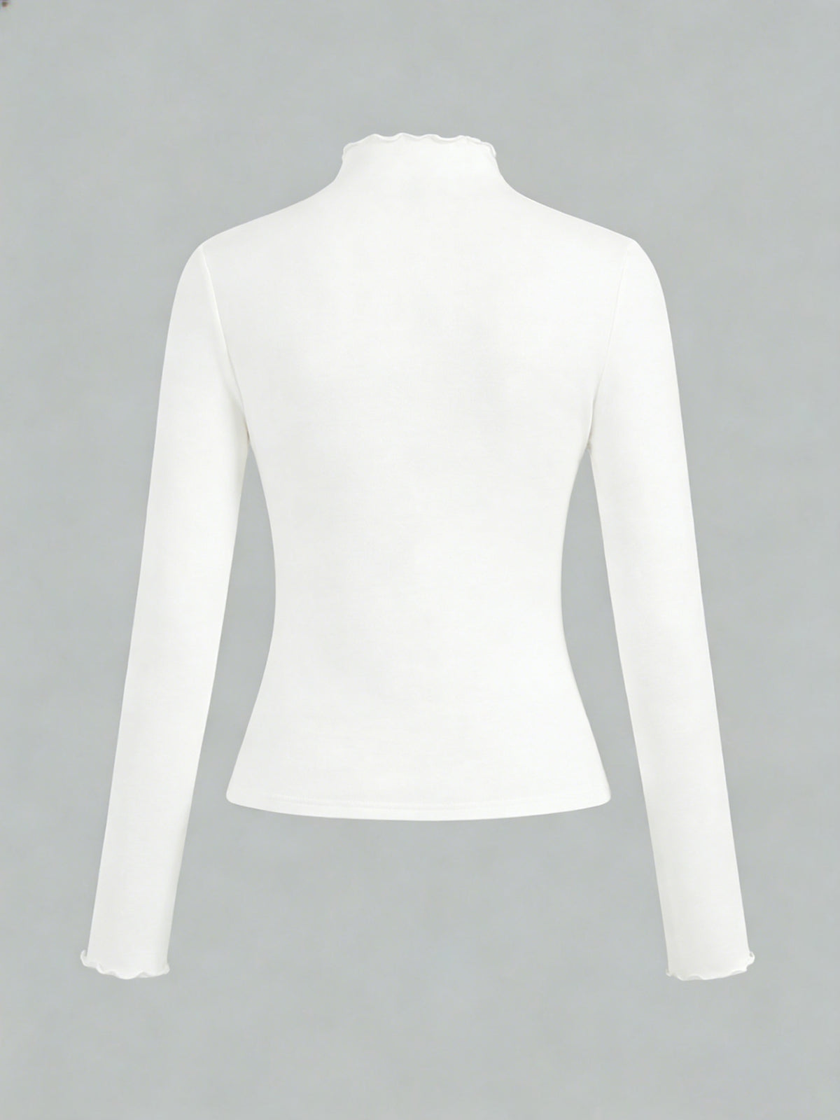 Solid-color Women's Long-sleeved T-shirt with a High Collar - White