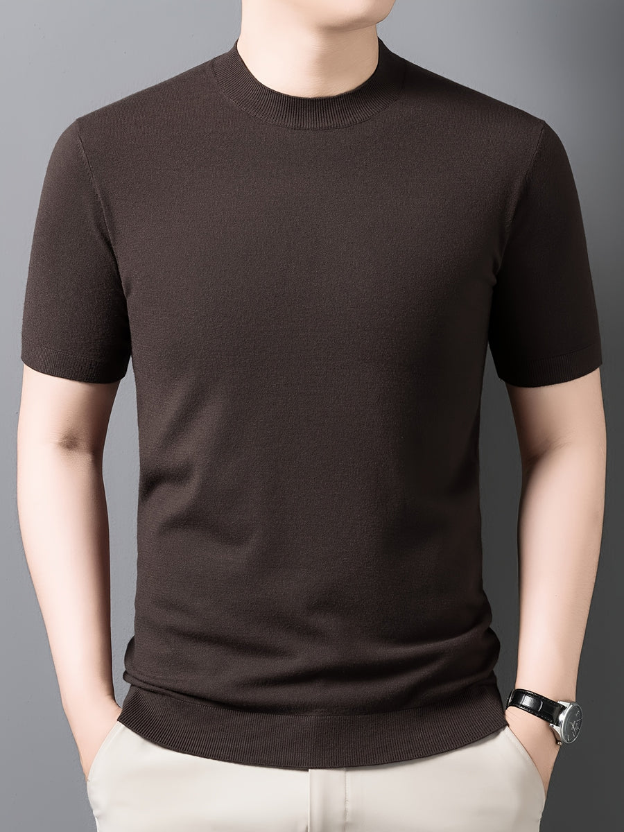 Men'S Summer Short-Sleeve Knit Top, Classic Round Neck Easy Solid Color Design, Breathable And Moisture-Wicking, Fashionable And Versatile in Multiple Colors, Suitable for Casual And Athletic Wear - Maka