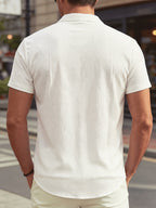 New Summer Men's Thin Stand Collar Casual Shirt, Solid Color Short Sleeve Business Fashion Button-Up Shirt for Muscular Men, Stylish Short Sleeve Design Suitable for Casual and Office Wear - Beige Apricot