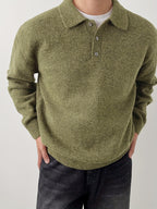 Men's POLO Collar Sweater for Autumn/Winter, Lazy-Style High-End Winter Pullover, Inner Layer Base Top, Lapel Knit Outerwear, Thick Jacket - Olive