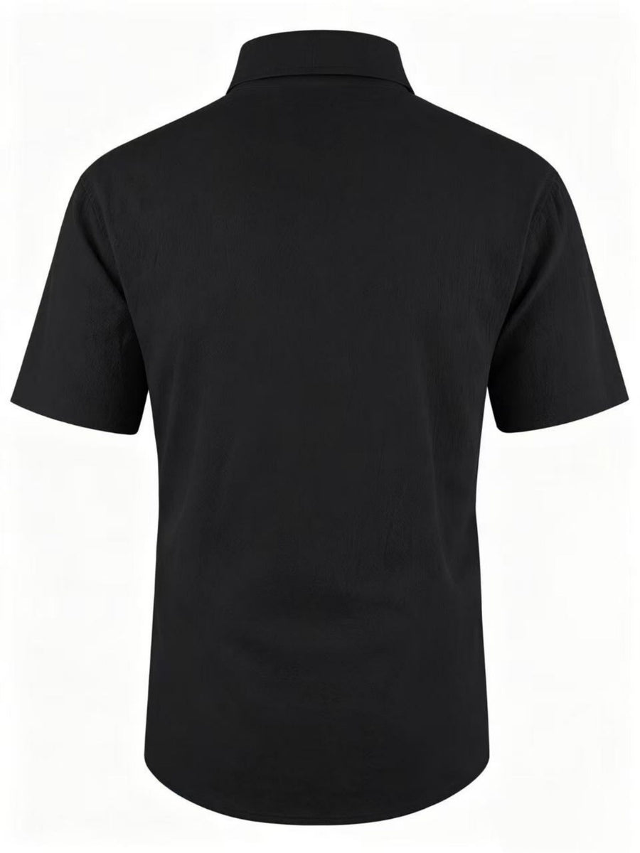 Men'S Summer Casual Short Sleeve Shirt, Outdoor Leisure Sports Print Lapel Comfortable Short Sleeve - Black