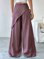 Women's Solid Color Cross-Tie Loose-Fit Leg-Length Casual Pants - Purple