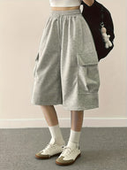 Women's Summer Solid Color Loose Fit Joggers with Pockets - Grey