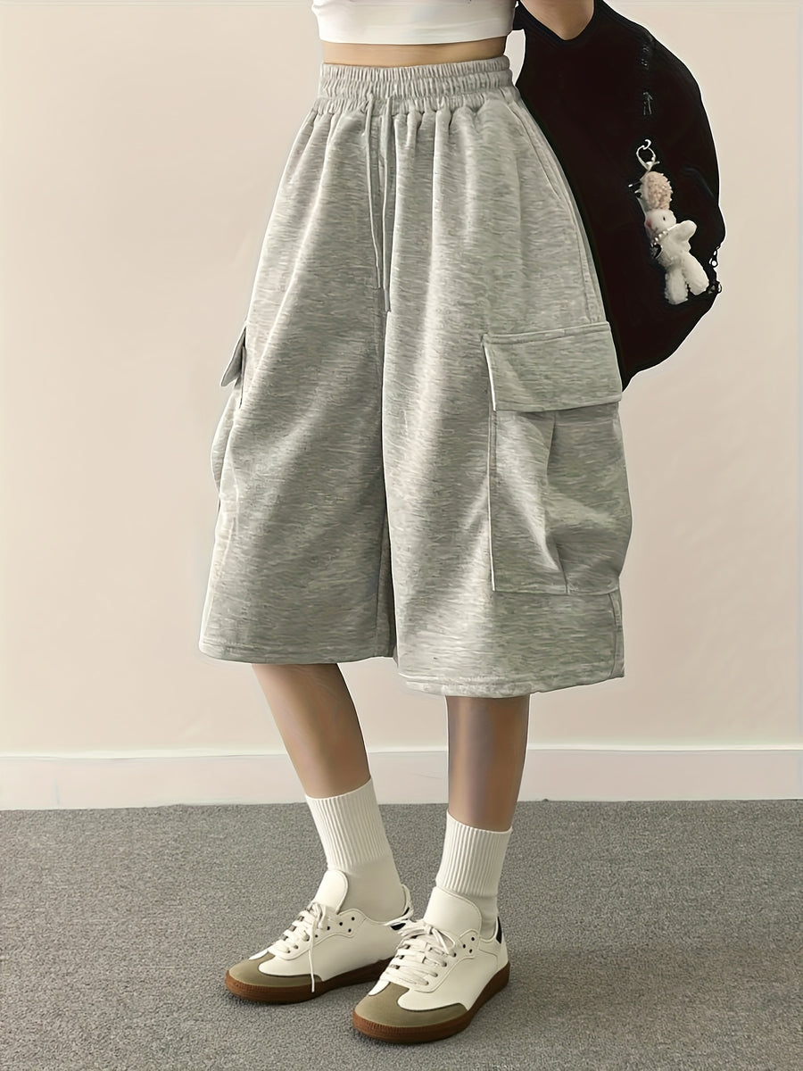 Women's Summer Solid Color Loose Fit Joggers with Pockets - Grey