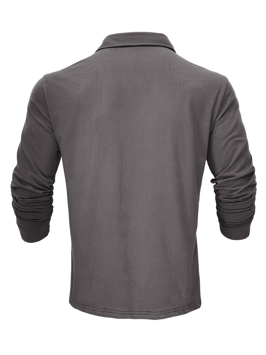 New Style Lapel European And American Style Men'S T-Shirt, Solid Color, Cross-Border Foreign Trade Men'S Long-Sleeve Polo Shirt - Dark Gray