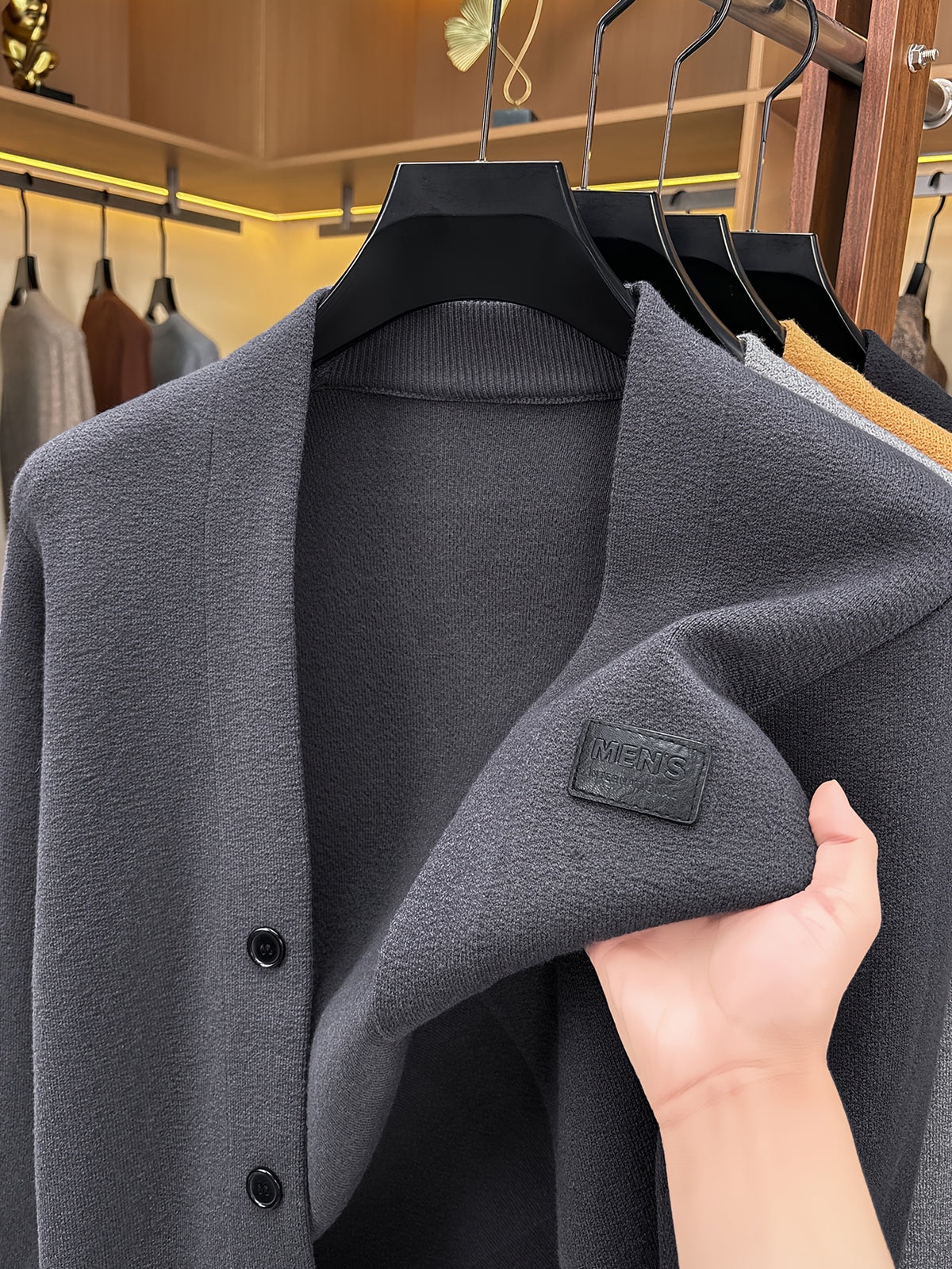 1pc Spring Autumn Men'S V-Neck Cardigan Knit Jacket Single Fake Button Cardigan Sweater Easy All-Match Casual Outerwear Knit Top - Dark Gray