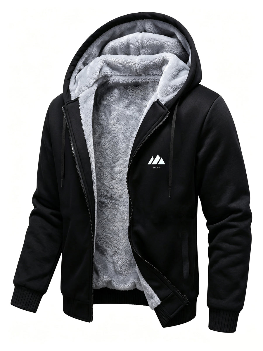 Men'S Thick Thermal Zip-Up Jacket Winter Heavyweight Fleece Hoodie Sport Casual Sherpa Lined Coat Winter Clothes for Men - Black