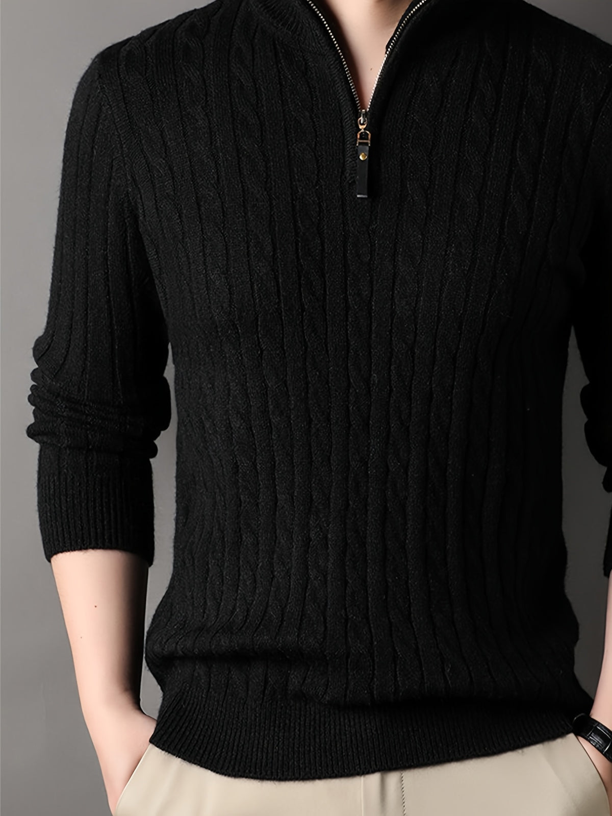 New Autumn Men's Knitted Pullover, Soft and Comfortable, Close-Fitting, Urban Outdoor Fashion, Casual Autumn Wear - Black