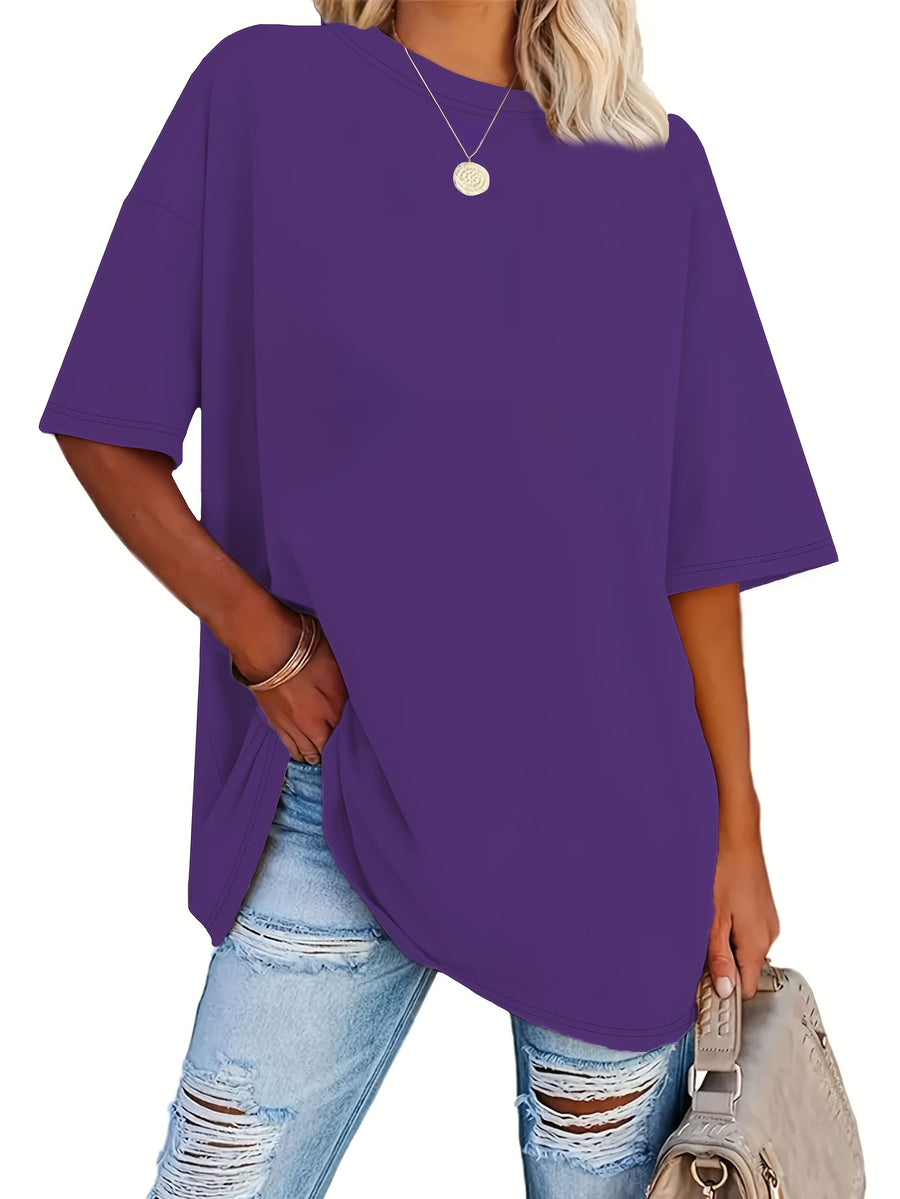 A Very Trendy Solid-color Women's Fashion T-shirt That Is Perfect for Spring and Summer, and Versatile Enough for All Seasons and All Body Types! - Purple