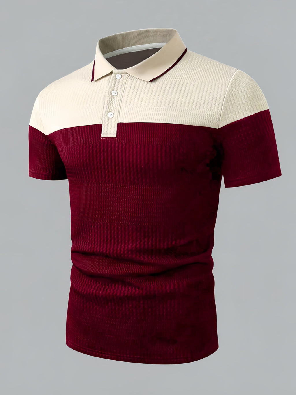 Men'S Casual New POLO Shirt, Soft Textured Fabric, Patchwork Details, Outdoor Casual Business Breathable Short-Sleeve Polo Shirt Golf Shirt - Apricot Red