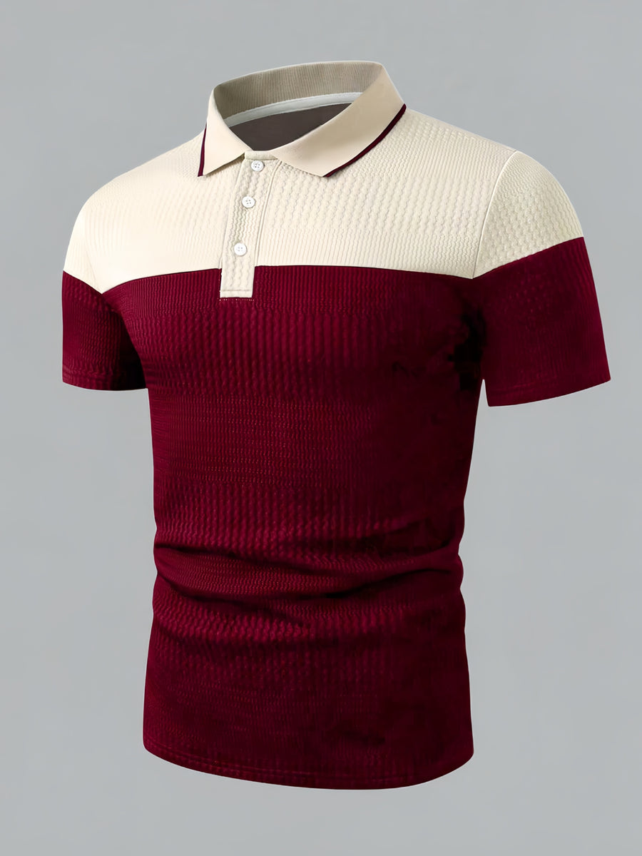 Men'S Casual New POLO Shirt, Soft Textured Fabric, Patchwork Details, Outdoor Casual Business Breathable Short-Sleeve Polo Shirt Golf Shirt - Apricot Red