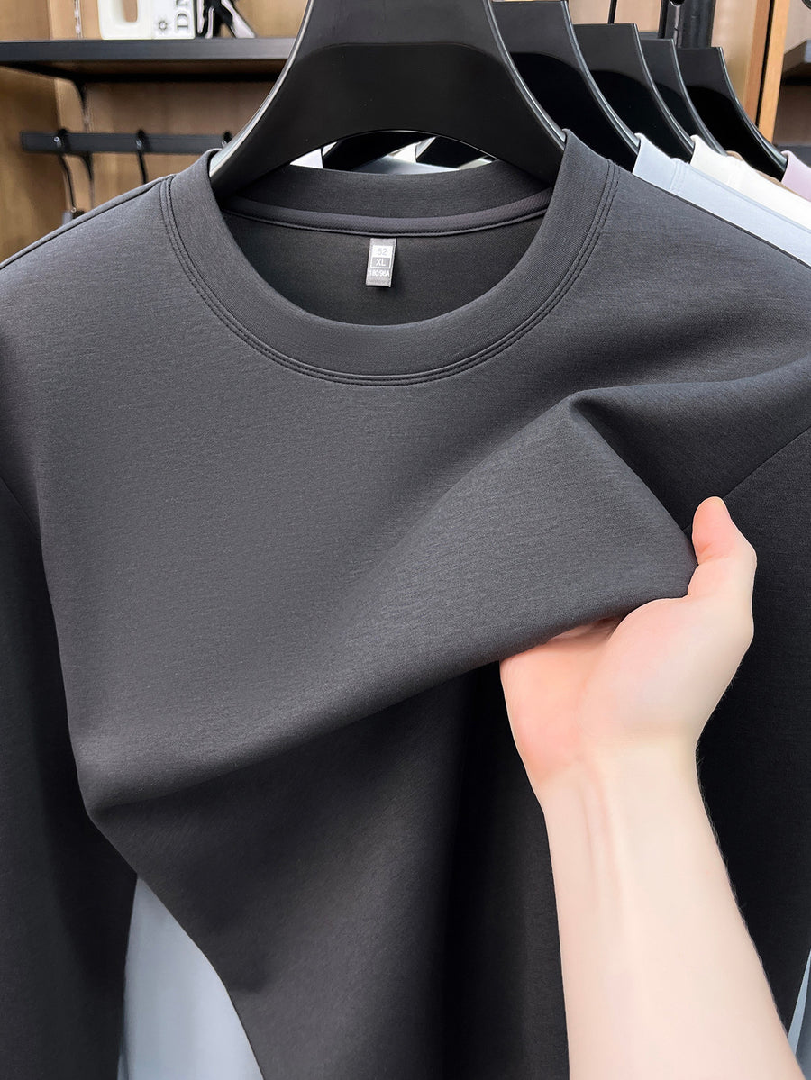 Spring And Autumn High Quality Round Neck Long Sleeve Base Layer Versatile Casual Solid Color Men'S Sweater, Home Casual Inner Wear Skin-Friendly Warm Multi-Color Available Men'S Top, Durable Comfortable Pullover LS3351 - Dark Gray