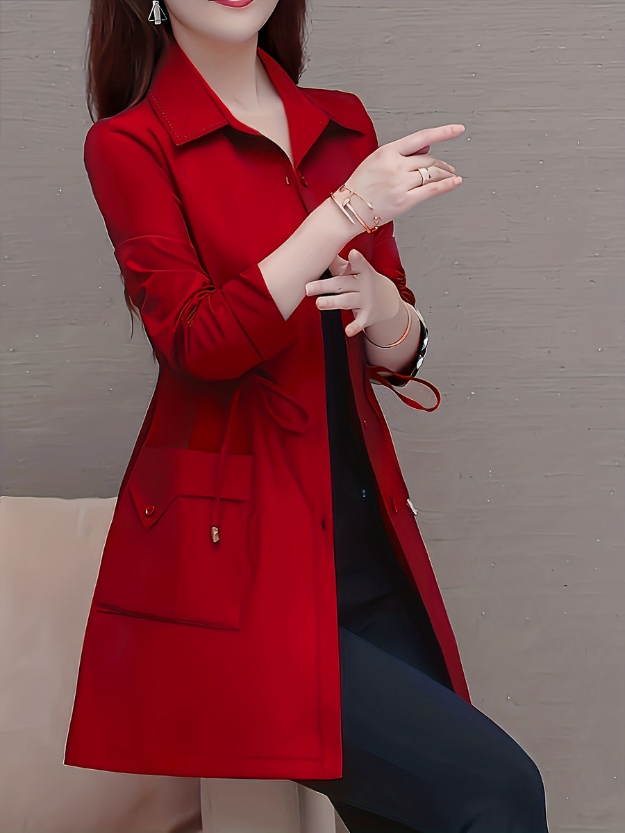 Spring And Autumn Fashion Long Slim Long-Sleeved Shirt Coat - Red