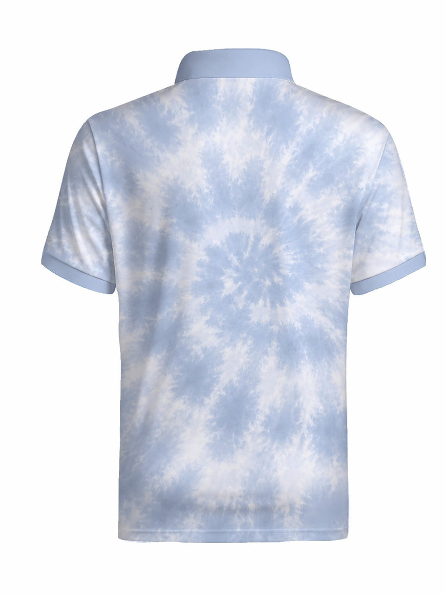 Men'S Summer Zipper Collar Short Sleeve Polo Shirt Cloud Pattern Digital Print Casual Fashion Street Style T-Shirt Outdoor Breathable Top - Mixed colors