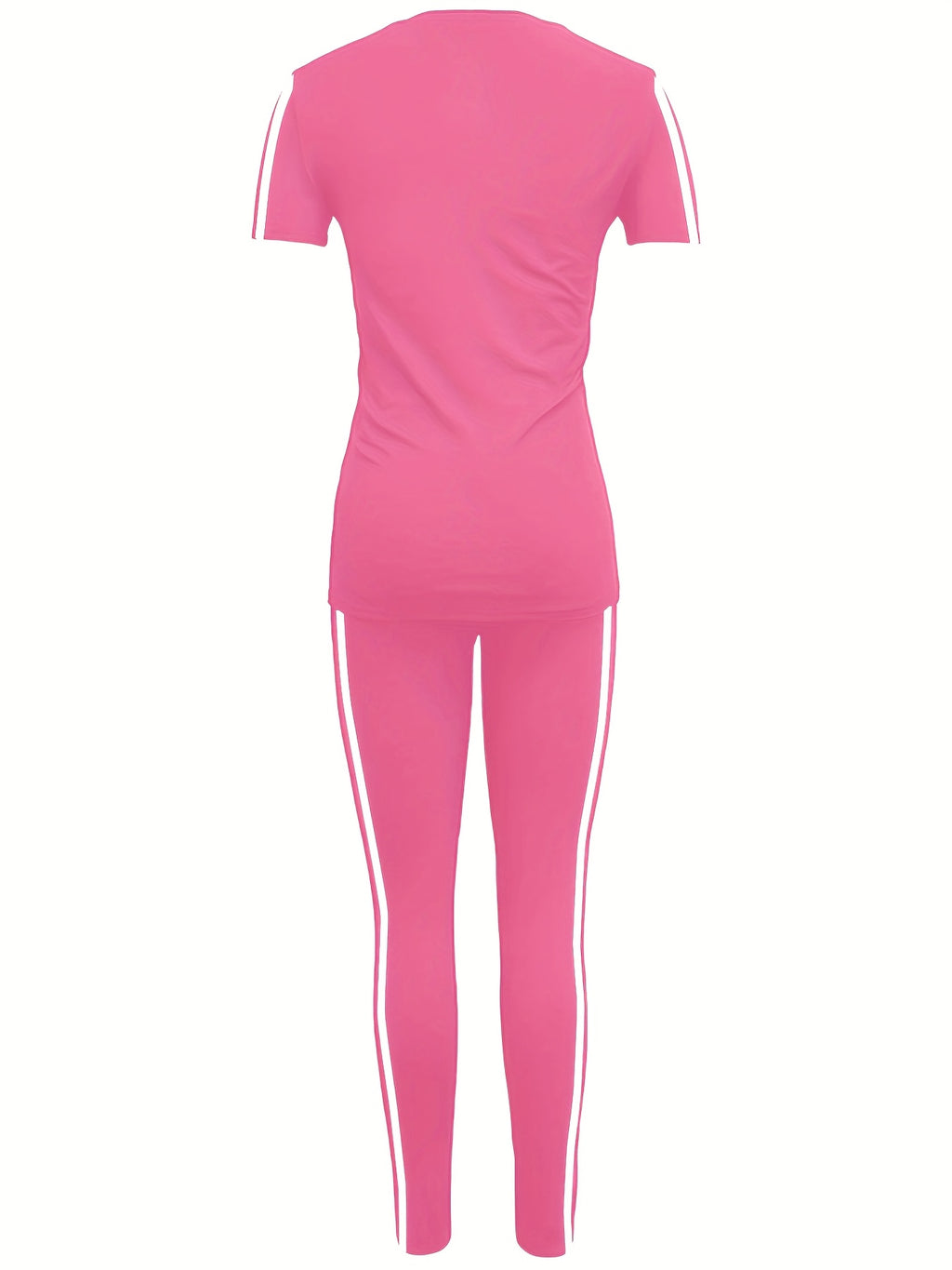 Women'S Casual Two-Piece Set with Round Neck And Short Sleeves Featuring Printed Letters - Pink