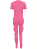 Women'S Casual Two-Piece Set with Round Neck And Short Sleeves Featuring Printed Letters - Pink