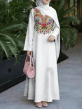 White Collar Multicolor Ethnic Floral Print Abaya for Women, Vibrant Ethnic Style Long Dress, Loose Fit, Suitable for Banquets, Home, Prayer, And Outings, Women'S Clothing, Headscarf Not Included - Mixed colors