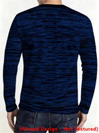 Men's Dark Blue Long-Sleeve Crewneck Apparel with Digital Abstract Line Pattern, Daily Wear Style [Printed Design - Not Textured] - Mixed colors