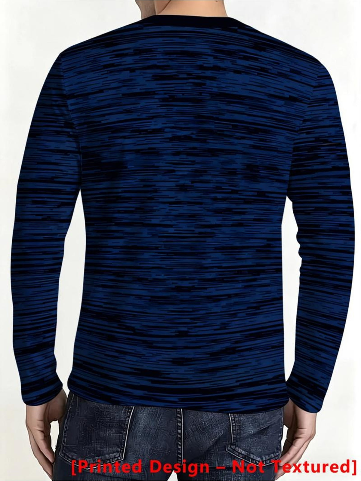 Men's Dark Blue Long-Sleeve Crewneck Apparel with Digital Abstract Line Pattern, Daily Wear Style [Printed Design - Not Textured] - Mixed colors