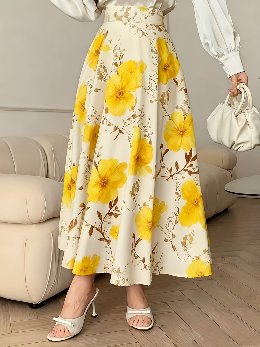 Women's A-Line Skirt with Fashionable Print LL256 - Yellow