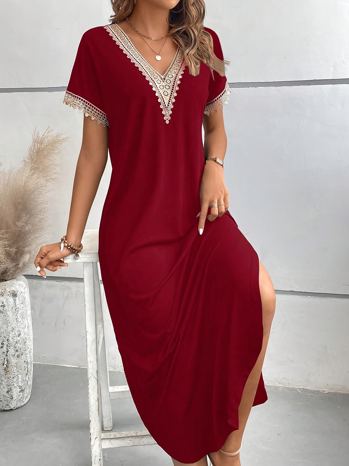 Fashion Elegant Long T-Shirt For Women - Burgundy