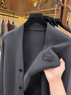 Men's Minimalist Commuter-Style Knit Cardigan, Crafted from Fine, Soft, and Supple Knitted Fabric That Is Skin-friendly, Breathable, Wrinkle-resistant, and Pilling-resistant. The V-neck and Relaxed Fit Are Flattering on All Body Types - Dark Gray