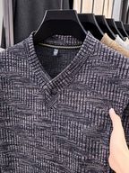 Men's Henley Collar Single-Button Long-Sleeve T-Shirt, Textured Jacquard Knit Top, Spring/Autumn Business Casual Daily Commute Base Layer Shirt - Purple