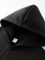 2026 New Men's Zip-Up Hoodie - Casual Pullover with Kangaroo Pocket, Stretch Fabric,  Letter Graphic Print, Versatile and Fashionable Style, Perfect Choice for Fall - Black