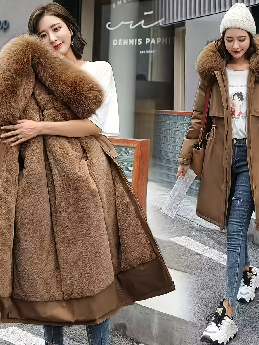 Winter New Mid-Length Fleece-Lined Vest Coat Trendy Women'S Coat Removable Collar - Coffee Color