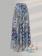 Women'S Jacquard Elastic Waist Elegant A-Line Skirt, Floral Pattern, Slim Fit, Suitable for Occasions Such As Vacation, Dating, And Commuting, for Spring Wear - Sky Blue
