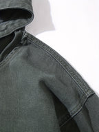 YASUYUAN Men's Light Color Denim Hooded Jacket - Loose Fit -Blend (Suitable for all-Season Wear) with Shrunk Hem & Sleeve Roll, Casual Outerwear, Machine Washable Denim Coat - fern green