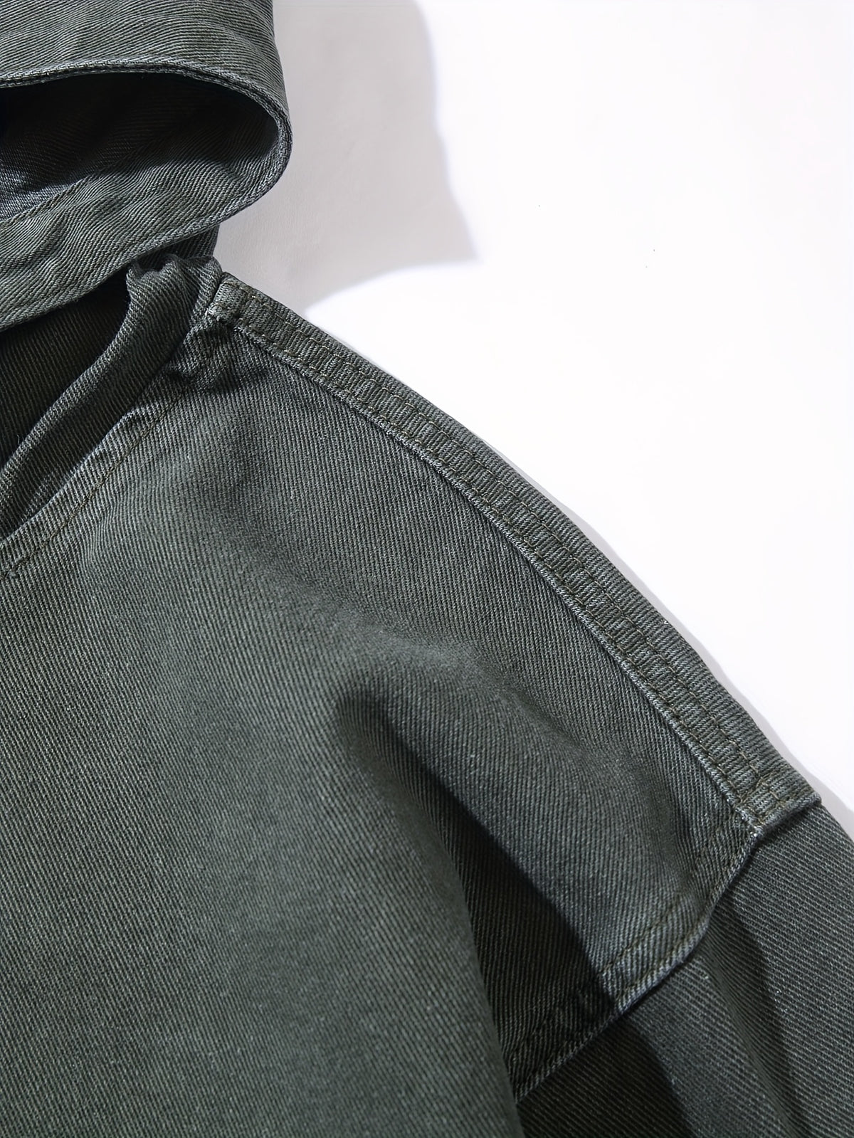 YASUYUAN Men's Light Color Denim Hooded Jacket - Loose Fit -Blend (Suitable for all-Season Wear) with Shrunk Hem & Sleeve Roll, Casual Outerwear, Machine Washable Denim Coat - fern green