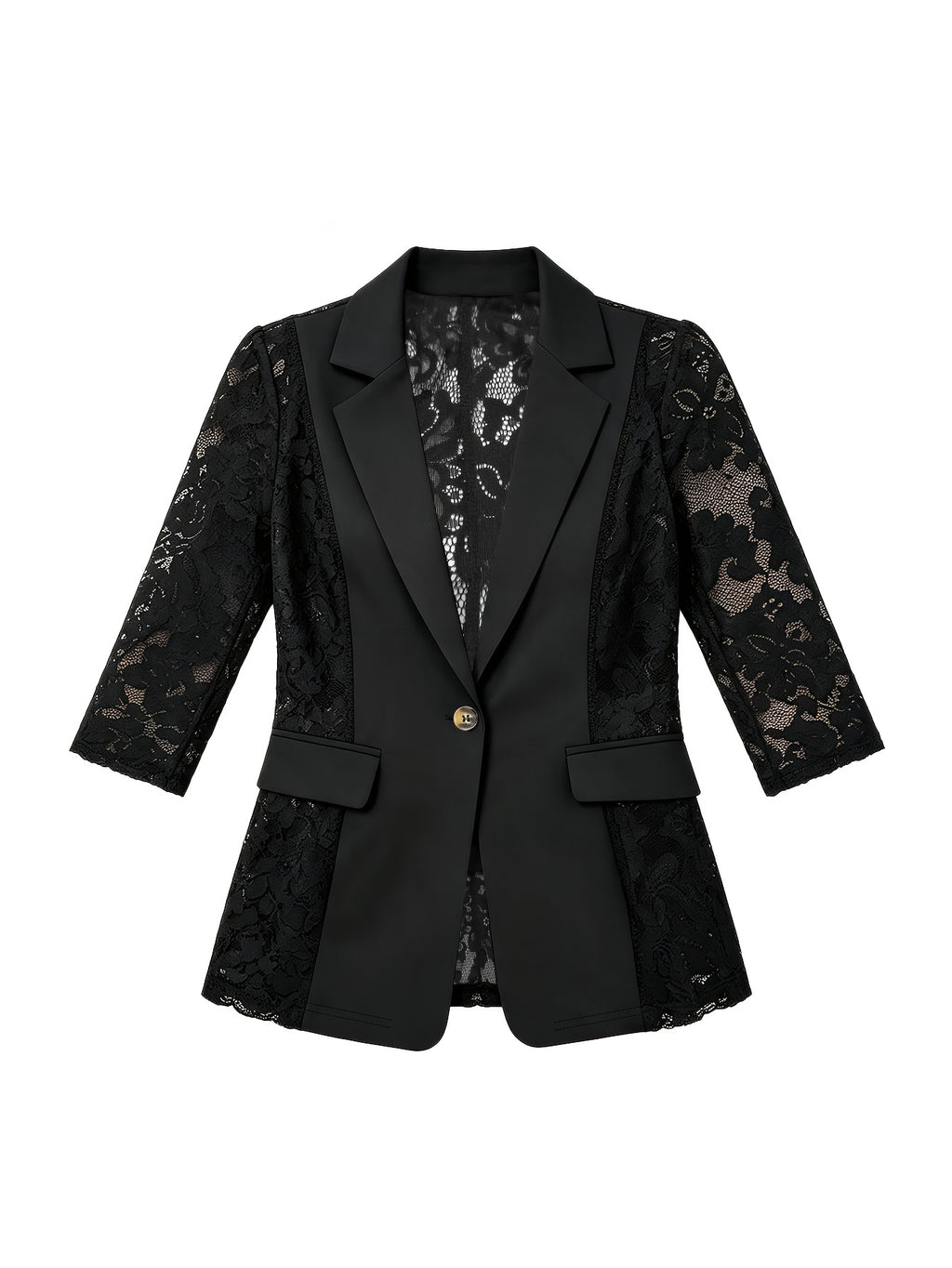 Ladies Elegant Lace Patchwork Blazer - Black
