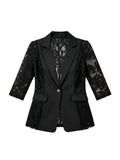 Ladies Elegant Lace Patchwork Blazer - Black