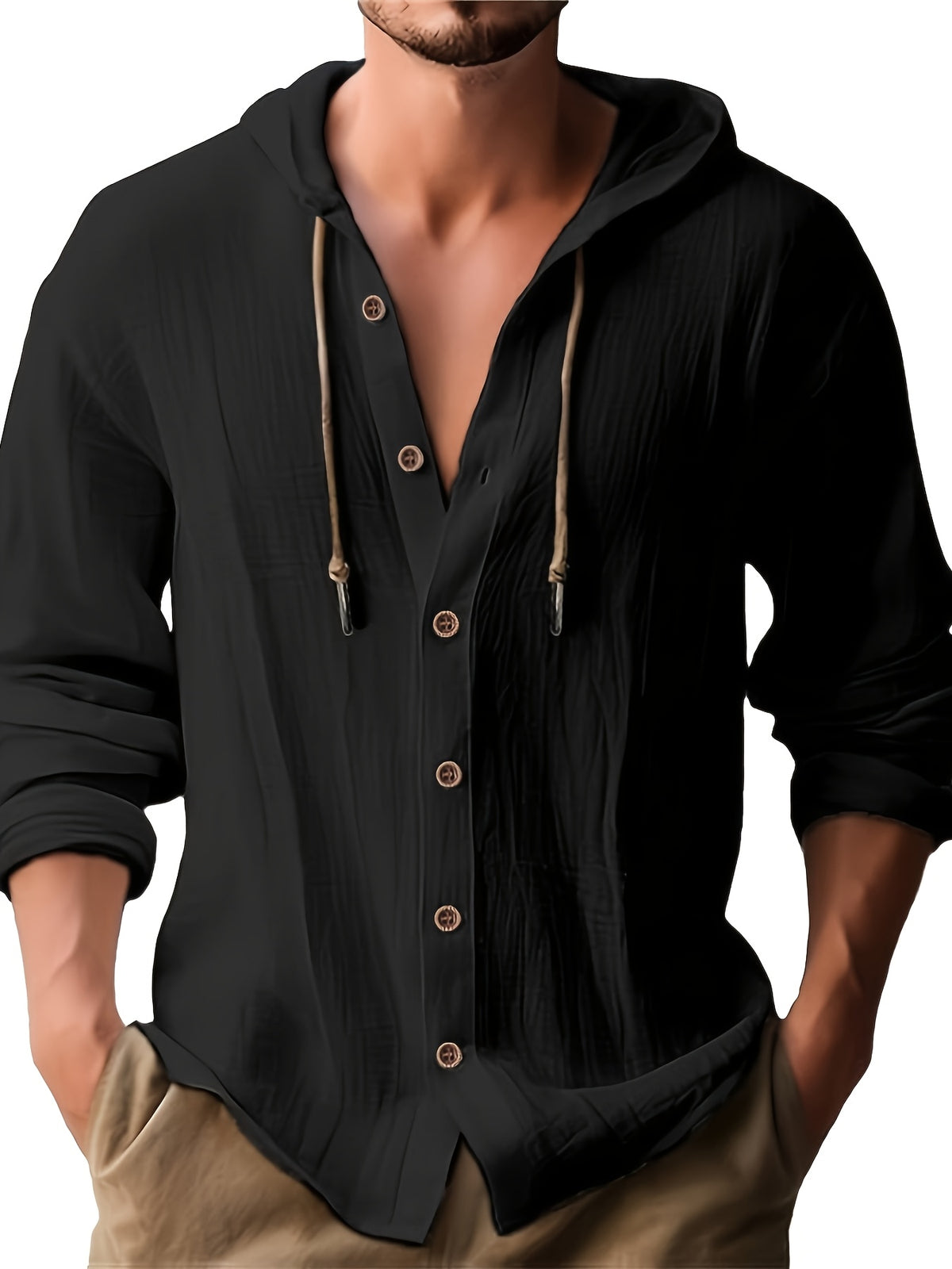 Men'S Spring And Autumn Fashion Versatile Casual Long-Sleeved Shirt, Light, Comfortable And Breathable Linen And Solid Color Shirt, New Season - Black